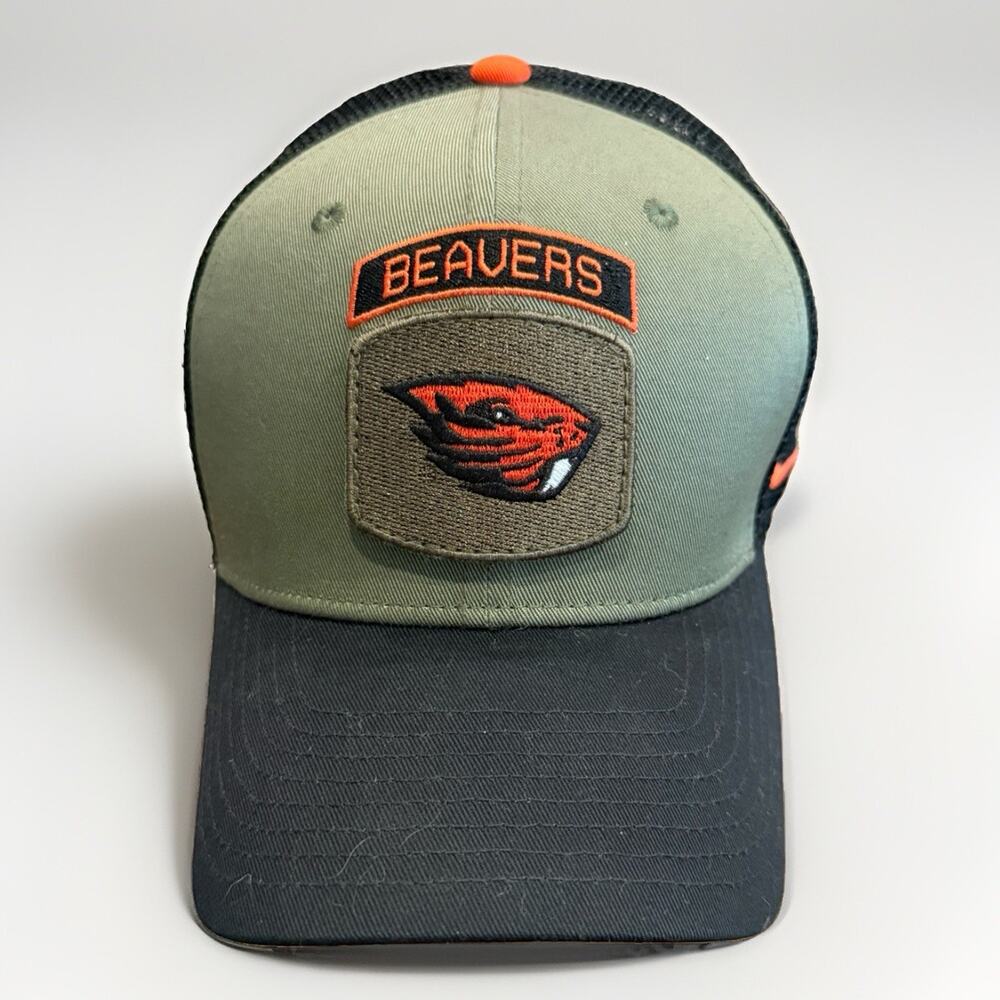 Nike Mens Olive Black Oregon State Beavers Military Appreciation Trucker Hat M/L